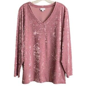 J Jill Women Size 2X Crushed Velvet Pullover Top Mauve Pink Romantic Fairycore